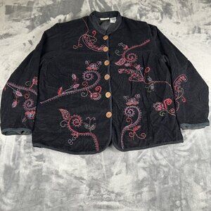 White Stag Vintage Floral Embroidered Black Tapestry Jacket Women’s XL